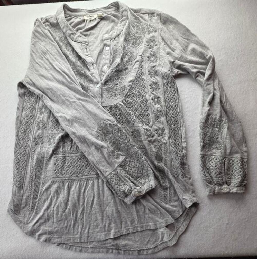 Dylan Gray Embroidered Boho Coastal Button Blouse Size Small